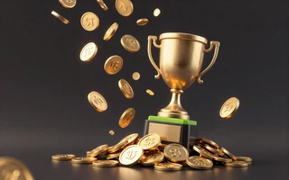 Kaskade goldener Jackpot-M&uuml;nzen mit Pokal als Symbol f&uuml;r die Jackpot-Spiele bei Golazzo