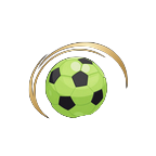 Lime-gr&uuml;ner Fu&szlig;ball mit goldenem Bewegungsbogen als Symbol f&uuml;r das Fu&szlig;ball-Thema von Golazzo