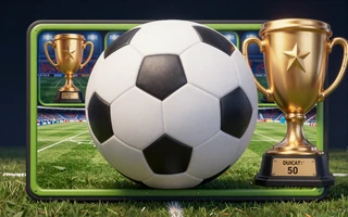 Fu&szlig;ball-Slot-Cover mit Ball und Pokal im Stil von Big Bass Football Bonanza bei Golazzo